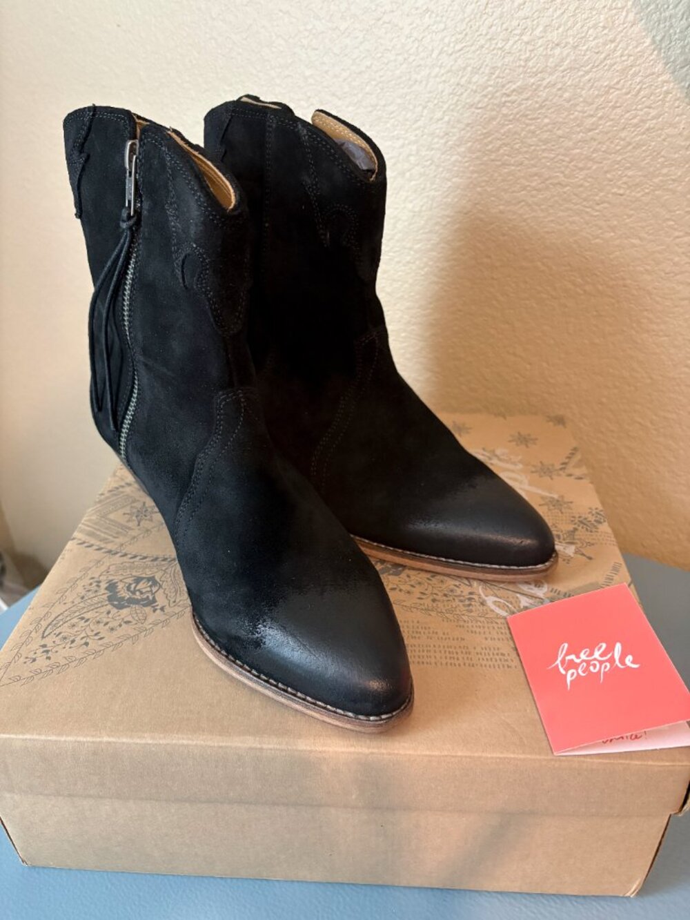 Free People New Frontier Western Bootie- Black Suede- Women's Size 7.5- NEW